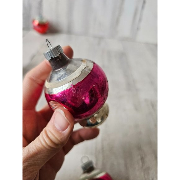 Vintage radko indent double teardrop pink striped ornament mercury glass Xmas tr - Picture 8 of 14